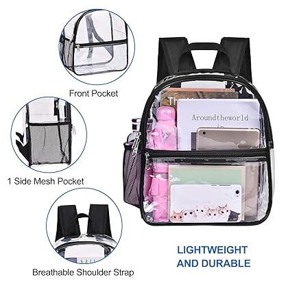 USPECLARE Clear Backpack Stadium Approved 12×6×12, Water proof Clear Bag for Concert Work Sport Event（Black）