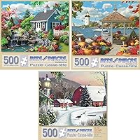 Bits and Pieces - Value Set of Three (3) – 500 Piece Jigsaw Puzzles for Adults – Nature 500 pc Large Piece Jigsaws by Artist Alan Giana – 18