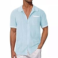 Men's Casual Short Sleeve Knit Shirts Vintage Button Down Summer Beach Shirts Regular Fit Comfy Vintage Cardigans