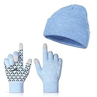 Achiou Winter Gloves and Knit Womens Beanie Hat