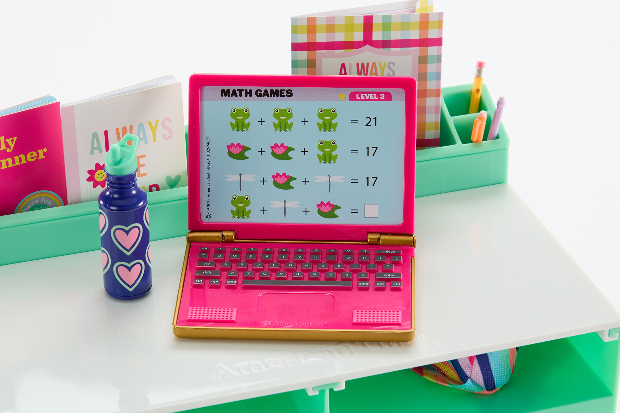 American Girl Truly Me 18-inch Doll Write On! Desk Playset with Pretend Laptop Computer and School Supplies, HPG84, for Ages 6+,