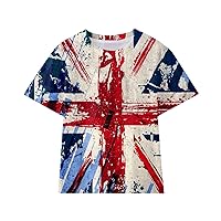 Independence Day Shirt Youth Boys Shirts Crewneck Short Sleeve Tops Shiny Printed Blouses Summer Clothes