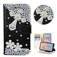 STENES Bling Wallet Phone Case Compatible with Samsung Galaxy A20 / A30 - Stylish - 3D Handmade Cross Flowers Rhinstone Diamond Design Leather Cover Case - Silver