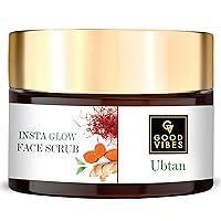 Good Vibes Ubtan Insta Glow Face Scrub, 50 g | Brightening, Detoxifying & Nourishing Gentle Exfoliator For All Skin Types | With Turmeric, Saffron, Vitamin B3 | No Parabens, Sulphates & Mineral Oil