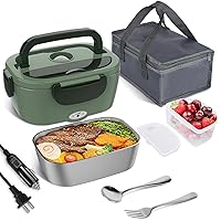 Electric Lunch Box for Adults, 60-80W Heated Lunch Box Portable Food Warmer Lunch Box for Work/Men/Car/Truck with 1.5L 304 Stainless Steel Container Fork & Spoon, 110V/12V/24V
