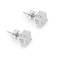 14K White Gold Plated Round Cut Cz Simulated Diamonds Small Micro Pave Set Studs Earrings With Screw Back