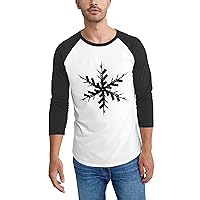 Ma Croix Mens Christmas Holidays Minimalist Snowflake 3/4 Sleeve Digital Print Raglan Style Tee Shirt