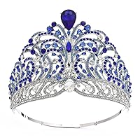 Hair Jewelry Crown Tiaras for Women Crown Shining Rhinestone Tiara Full Circle Large Crown Adjustable Bridal Wedding Party Big Crowns (Color : Blue, Size : Headbands)