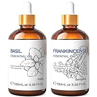 HIQILI Basil Essential Oil and Frankincense Essential Oil, 100% Pure Natural for Diffuser - 3.38 Fl Oz