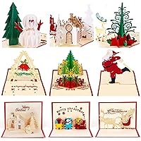 HBlife 9 Pack 3D Christmas Cards Pop Up Holiday Postcards Greeting Handmade Holiday Xmas Cards & Envelopes for New Year