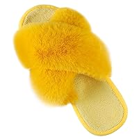 shevalues Fuzzy House Slippers for Women Cross Band Fluffy Bedroom Slippers with Arch Support