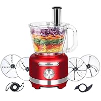 Homtone Food Processor 16 Cup, Vegetable Chopper Electric, Food Processors for Shredding, Slicing, Doughing and Chopping, 6 Blades 8 Functions for Home Use, 2 Speed, 600W, Red