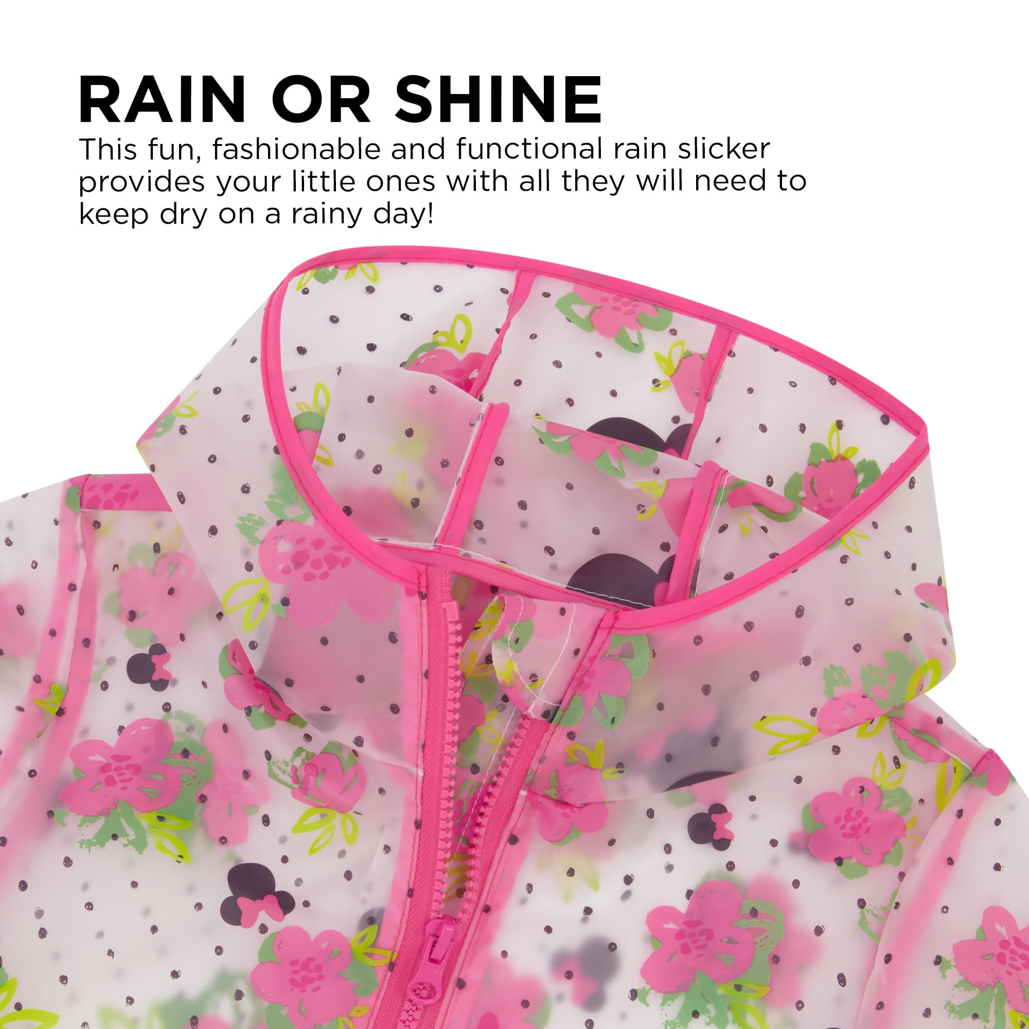 Disney Girls Coat Minnie Mouse Or Princess Toddler Raincoat for Kids 2-7 Years-Rain Poncho Clear with Hood