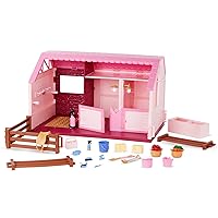 Lori – Toy Horse Stable – Playset for 6-inch Horses & Mini Dolls – Horse Barn & Accessories – Working Lights & Real Wash Stall – 3 Years + – Horse Haven - Pink
