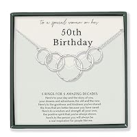 HOPE LOVE SHINE 50th / 30th / 40th / 60th / 16th / 21st / Birthday Gift necklace for woman interlocking circles 5 rings for 5 decades gift box