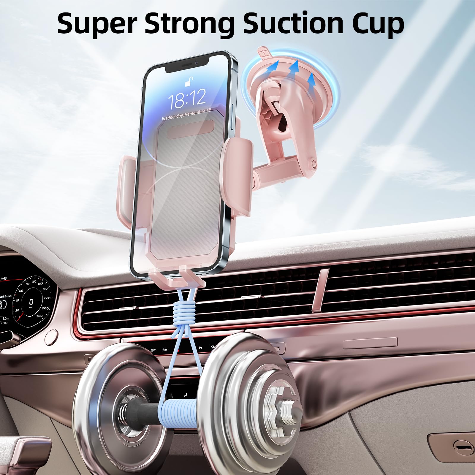 FBB 3-in-1 Phone Mount for car, Diamond Stickers Freely DIY, Sturdy & Secure Long Arm Suction Cup Holder Universal Car Dashboard Windshield Air Vent Car Phone Holder Compatible with All Smartphones