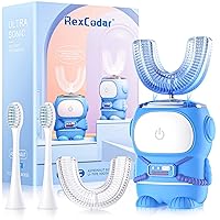 RexCodar Ultrasonic Kid's U-Shaped Electric Toothbrush, IPX7 Waterproof, Five Cleaning Modes, 60S Smart Reminder (Blue Ages 6-12)