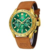 MF MINI FOCUS Men's Chronograph Waterproof Sport Analog Quartz Watch Silicone Strap Fashion Wrist Watch for Men, Z-brown, green, Strap.