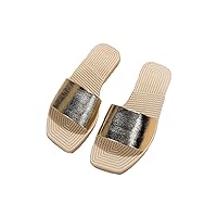 Verdusa Women's Square Toe Metallic Slide Sandals Summer Outdoor Sandals
