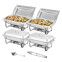 Vevor Chafing Dish 4 Packs 8 Quart Stainless Steel Chafer Full Size Rectangular Chafers for Catering Buffet Warmer Set with Folding Frame : Home & Kitchen