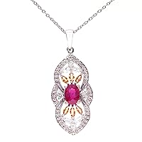 925 Sterling Silver Ruby Yellow Sapphire White Topaz Gemstone Pendant | Hallmarked Jewellery | Handmade Gifts For Girls, Women