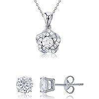 Sterling Silver Rhodium Pave Round Cut Knot Flower 18