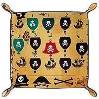 Pirate Numbers Microfiber Leather Dice Trays Folding for RPG DND Table Games, Leather Dice Holder Storage Box Portable Folding Rolling Dice Tray, 20.5x20.5cm