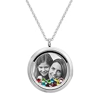 Dreambell Stainless Steel Personalized Custom Photo Engraving Crystal 30mm Round Pendant Floating Locket Chain Necklace
