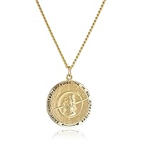 Amazon Essentials Men's 14k Gold-Filled Round Saint Christopher Compass Medal with Stainless Steel Chain (previously Amazon Collection)