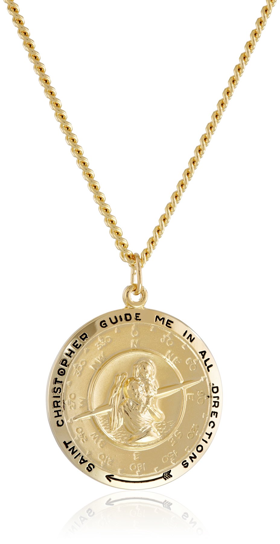 Amazon Collection Men's 14k Gold-Filled Round Saint Christopher Compass Medal with Stainless Steel Chain