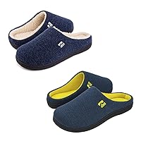 RockDove Set of 2 Pairs - US Size 9-10 Men's Original Two-Tone Memory Foam Slipper (Blue/Natural and Blue/Maize)