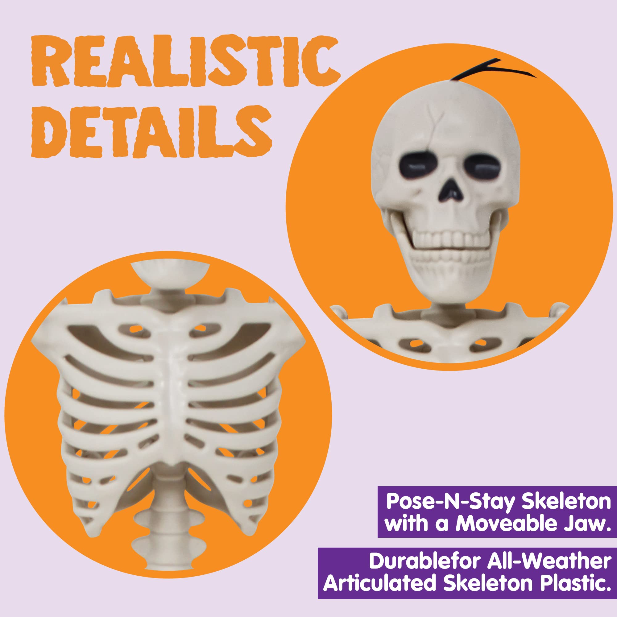 JOYIN 10 Halloween Hanging Skeletons 16” Full Body Stretchy Realistic Human Plastic Bones with Movable Posable Joints for Halloween Indoor Outdoor Party Decor, Graveyard Decorations, Haunted House Photo Prop Accessories