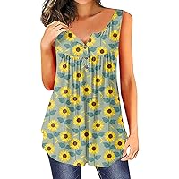 Women's Summer Tank Tops 2024 Floral Tops Sleeveless Button Down Loose Shirt Casual Flowy Print Pleated Dreesy Shirt