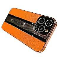 LOFIRY-Cover for iPhone 15Pro Max/15 Pro/15,Phone Case with Camera Hole Protective Luxury Plating Slim Shell Shockproof Genuine Leather (15 Pro Max,Orange)