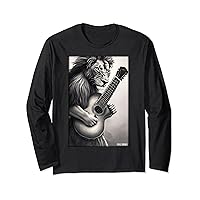 Lion Guitar Wild Animal Musician Predatory Cat Zoo Nature Africa Long Sleeve T-Shirt