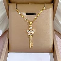 Fashion Luxury Scepter Crown Pendant Necklace for Women Charm Queen Scepter Key Jewelry Crystal Princess Accessories Gift 1Pcs