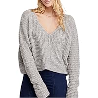 Free People Moonbeam Women's Slouchy Ribbed Knit Long Sleeve V-Neck Pullover Sweater