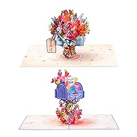 Paper Love Mothers Day Pop Up Cards 2 Pack - Includes 1 Mother's Day Flower Bouquet and Mother's Day Mailbox, For Mother, Wife, Anyone - 5