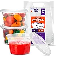 [48 Sets -16 oz.] Plastic Deli Food Storage Containers with Airtight Lids - Soup Containers with Lids