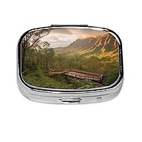 Wilderness Park Print Pill Box Square Metal Pill Case with 2 Compartment Portable Mini Pill Organizer Cute Pill Container for Pocket Purse Office Travel