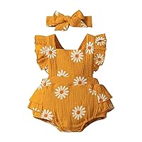 Kids Party Outfits Newborn Baby Girls Clothes Daisy Print Crepe Fabric Baby Romper Set Infant Girls Outfits 2PC