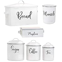 Home Acre Designs Farmhouse Kitchen Decor Metal and Stainless Steel Bundle-Napkin Holder-Bread Box-Canister Sets for Kitchen Counter-Utensil Holder-Farmhouse Decor-Home Decor-Kitchen Set-Kitchen Gifts