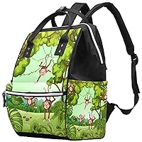 Cute Funny Forest Monkeys Green Leaves Diaper Bag Backpack Baby Nappy Changing Bags Multi Function Large Capacity Travel Bag