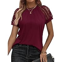 AUTOMET Womens Tshirts Trendy Fashion Tops Lace Short Sleeve Business Tee Shirts Casual Knitted Blouses Summer Outfits 2024