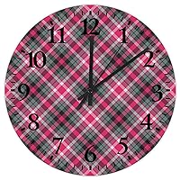 Silent Wall Clock Round Silent Non-Ticking Buffalo Check Plaid Frameless Wall Clocks Wall Decor for Warehouse School Exercise Room 12 inch