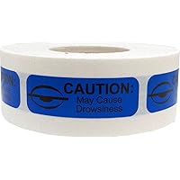 Blue with Black Caution May Cause Drowsiness Medical Healthcare Stickers, 0.5 x 1.5 Inches in Size, 500 Labels on a Roll