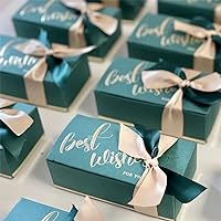 Wedding Favors Boxes Candy Gift Boxes with Creative Ribbon Rectangle Paper Sweets Box for Engagement Birthday Party Anniverary (Green,20pcs)