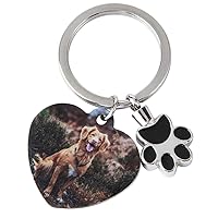 Fanery sue Personalized Custom Pet's Photo in Full Color Cremation Urn Pendant for Ashes Paw Print Keepsake Dog Cat Pet Memorial Keychain(Black and White Paw Print)