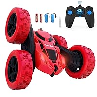 Remote Control Car Double Sided 360°Rotating 4WD RC Cars with Headlights 2.4GHz Electric Race Stunt Toy Car Rechargeable Toy Cars for 6-12 Year Old Boys Girls BirthdayGift (Red)