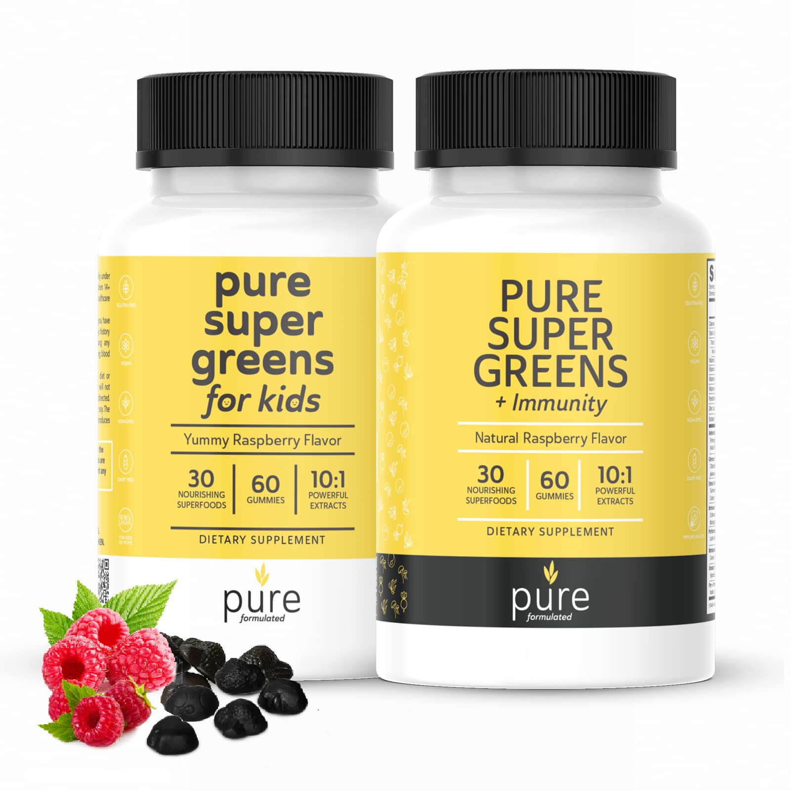 Pure Super Greens Multivitamin Gummies for Men & Women - Adult and Kids vitamin Gummies Immune Support Gummies and Supplements for Digestive with Vitamin A, B, C, E, K - Vegan Chewables Made with 30 S
